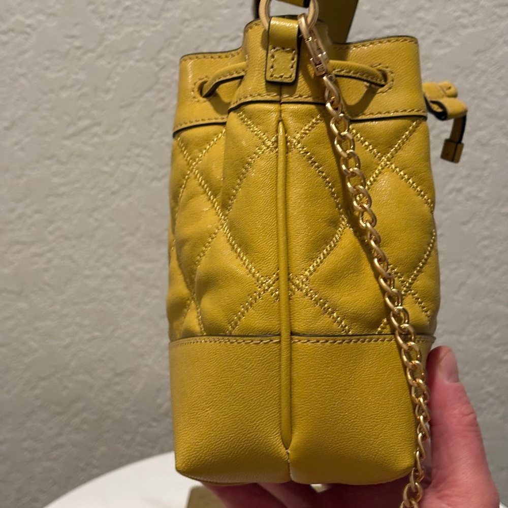 Tory Burch Yellow Quilted Drawstring Crossbody Bucket Bag - Picture 6 of 9